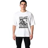 PayBuy Flat Track Moto Yarış Klasik Baskılı Erkek Oversize Tişört - Beyaz - XL