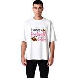 PayBuy Futbol Izledim Babamla Baskılı Erkek Oversize Tişört - Beyaz - 2XL