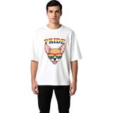 PayBuy Gurur Temalı Gökkuşağı Tasarımı Baskılı Erkek Oversize Tişört - Beyaz - 2XL