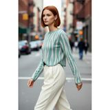 PayBuy Kadın Basic Akrilik Regular Kalıp Crop Uzun Kollu Bisiklet Yaka Zebra Desenli Triko Kazak Kaliteli - Mint