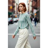 PayBuy Kadın Basic Akrilik Regular Kalıp Crop Uzun Kollu Bisiklet Yaka Zebra Desenli Triko Kazak Kaliteli