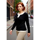 PayBuy Kadın Bej Fitted Fitilli Triko Kazak Ince Yapılı Çift Katman Görünümlü Ilkbahar Sonbahar Için Ideal - Siyah - 2XL