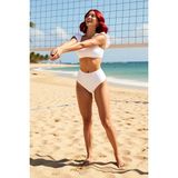 PayBuy Kadın Bikini Takımı Dokulu Örme Fırfırlı Bralette Balensiz Yüksek Bel Hipster Kolsuz Kapalı Arka - 38 - Beyaz-001