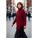 PayBuy Kadın Bordo Şal Detaylı Yün Içerikli Kalın Triko Kazak Düz Desenli Regular Kalıp Uzun Kollu Kışlık - 5XL
