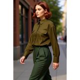 PayBuy Kadın Büyük Beden Oversize Poplin Dokuma Uzun Kollu Çift Cepli Etek Yırtmaçlı Gömlek Rahat - Haki - 54