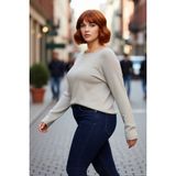 PayBuy Kadın Büyük Beden Relaxed Fit Akrilik Düz Desen Triko Kazak Kış Günlük Kombinler Için Şık Seçim - Bej - XL