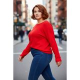 PayBuy Kadın Büyük Beden Relaxed Fit Akrilik Düz Desen Triko Kazak Kış Günlük Kombinler Için Şık Seçim - Kırmızı - 3XL
