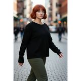 PayBuy Kadın Büyük Beden Relaxed Fit Akrilik Düz Desen Triko Kazak Kış Günlük Kombinler Için Şık Seçim - Siyah - XL