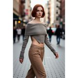 PayBuy Kadın Carmen Yaka Fitilli Crop Triko Kazak Modern Tasarımıyla Şık Günlük Kombinler Için Ideal Bir - Vizon