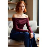 PayBuy Kadın Carmen Yaka Fitted Viskon Ribana Bluz Düşük Kol Detaylı Casual Günlük Kullanım İçin Gri Renk