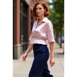 PayBuy Kadın Çiçekli Saten Bluz Düğmeli Crop Kalıp Günlük Zarifane Tasarım Seçkin Malzeme
