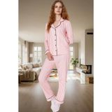 PayBuy Kadın Çizgili Örme Pijama Takımı Rahat Ev Giyim Seti Mükemmel Uyum Günlük Kullanım İçin