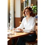 PayBuy Kadın Düğmeli Pamuk Polyester Karışımlı Geniş Manşetli Regular Kalıp Dokuma Gömlek Estetik - 32 - Ekru