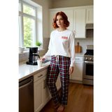 PayBuy Kadın Ekose Desenli Pijama Takımı Bisiklet Yaka Uzun Kollu Fonksiyonel Dayanıklı Kaliteli Şık