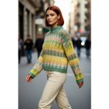 PayBuy Kadın Etnik Desenli Oversize Dik Yaka Düşük Kol Kalın Crop Triko Kazak Kışlık Günlük Şıklık
