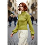 PayBuy Kadın Fitted Dik Yaka Ajurlu Balon Kol Crop Triko Kazak Şık Günlük Kombinleriniz Için Ideal Bir