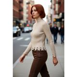 PayBuy Kadın Fitted Kesim Crop Dik Yaka Uzun Reglan Kollu Fitilli Triko Kazak Soğuk Havalar İçin Şık Ve