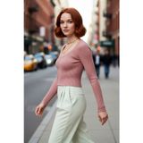 PayBuy Kadın Fitted V Yaka Reglan Kol Süper Crop Fitilli Triko Kazak Basic Koleksiyon Günlük Şıklık