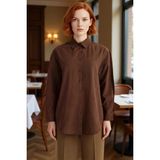 PayBuy Kadın Giyim Koleksiyonunun Zamansız Parçası Oversize Kesim Uzun Kollu Dokuma Gömlek Sunar Şık - 40 - Kahverengi