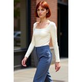 PayBuy Kadın Gri Kare Yaka Fitted Uzun Kollu Pamuklu Bluz Günlük Kullanım İçin Cool & Comfort Özellikli