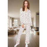 PayBuy Kadın Kalpli Desenli Pamuklu Pijama Takımı Rahat Ev Giyim Seti Kış Mevsimi Kullanım