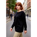 PayBuy Kadın Kayık Yaka Regular Kalıp Triko Kazak Düz Desen Konforlu Şıklık Sunan Temel Parça Kaliteli - Siyah - 2XL