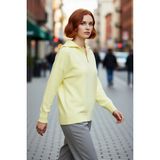 PayBuy Kadın Kırmızı Regular Kalıp Devrik Yaka Fermuarlı Triko Kazak Düşük Kol ve Düz Desenli Kışlık Şıklık - Sarı - 3XL