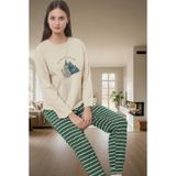 PayBuy Kadın Kışlık Pijama Takımı %100 Pamuk Çizgili Rahat Premium Kalite Kaliteli İşçilik