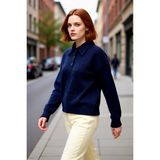 PayBuy Kadın Lacivert Oversize Geniş Kalıp Polo Yaka Triko Kazak Kış Günleri Için Ideal Günlük Kombin