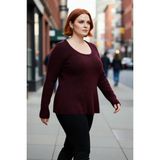 PayBuy Kadın Mürdüm Akrilik Triko Kazak Fitted Havuz Yaka Balık Siluet Etek Ucu Volanlı Şık Kışlık - 3XL