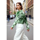 PayBuy Kadın Oversize Baklava Desenli Düşük Kol Bisiklet Yaka Triko Crop Kazak Kış Sezonu İçin İdeal