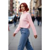 PayBuy Kadın Oversize Balıkçı Yaka Düşük Kol Süper Crop Triko Kazak Kış Ve Sonbahar İçin İdeal Günlük