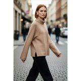 PayBuy Kadın Oversize Balıkçı Yaka Reglan Kol Triko Kazak Kışlık Rahat ve Şık Günlük Kombinler Için Ideal - Vizon