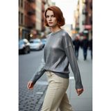 PayBuy Kadın Oversize Basic Bisiklet Yaka Uzun Kollu Gri Triko Kazak Metalik Dokusuyla Şıklığı Yakala - Antrasit