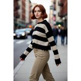 PayBuy Kadın Oversize Bisiklet Yaka Çizgili Crop Akrilik Triko Kazak Akıtma Detaylı Rahat Şıklık Kaliteli - Siyah