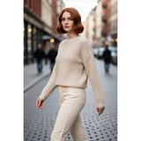 PayBuy Kadın Oversize Bisiklet Yaka Çizgili Crop Triko Kazak Düşük Kollu Rahat Kışlık Kombinler Için - Taş-001