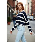 PayBuy Kadın Oversize Bisiklet Yaka Çizgili Triko Crop Kazak İlkbahar Sonbahar Günlük Şıklık Kaliteli