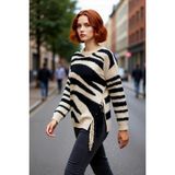 PayBuy Kadın Oversize Bisiklet Yaka Zebra Desenli Akrilik Triko Kazak Kışlık Kombinlerin Vazgeçilmezi - Vizon