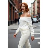 PayBuy Kadın Oversize Boncuk İşlemeli Kayık Yaka Triko Kazak Omuz Açık Super Crop Şık Tasarım Kaliteli