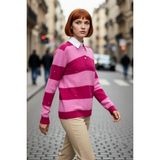 PayBuy Kadın Oversize Çizgili Polo Yaka Düşük Kol Taş Işlemeli Triko Kazak Kış Sezonu Şıklığına Özel Geniş - Pembe