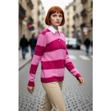 PayBuy Kadın Oversize Çizgili Polo Yaka Düşük Kol Taş İşlemeli Triko Kazak Kış Sezonu Şıklığına Özel Geniş