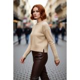 PayBuy Kadın Oversize Crop Düşük Kol Bisiklet Yaka Düz Triko Kazak Kışlık Günlük Şıklık Için Konforlu Bir - Taş - M