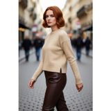 PayBuy Kadın Oversize Crop Düşük Kol Bisiklet Yaka Düz Triko Kazak Kışlık Günlük Şıklık İçin Konforlu Bir