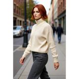 PayBuy Kadın Oversize Crop Fermuarlı Dik Yaka Selanik Dokuma Akrilik Triko Kazak Kış Günlük Kombinler Için - Taş - XS