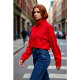 PayBuy Kadın Oversize Crop Fermuarlı Dik Yaka Selanik Dokuma Akrilik Triko Kazak Kış Günlük Kombinler İçin