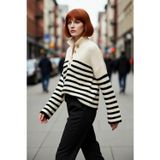 PayBuy Kadın Oversize Dik Yaka Çizgili Triko Kazak Düşük Kollu Crop Kesim Günlük Şık Kış Stili Kaliteli