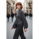PayBuy Kadın Oversize Dik Yaka Ispanyol Kol Akrilik Triko Kazak Soğuk Havalarda Rahat ve Şık Kaliteli - Antrasit