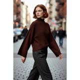PayBuy Kadın Oversize Dik Yaka Ispanyol Kol Akrilik Triko Kazak Soğuk Havalarda Rahat ve Şık Kaliteli - Kahverengi - M