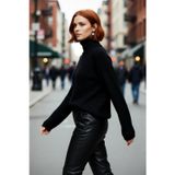 PayBuy Kadın Oversize Dik Yaka Reglan Kol Fermuar Detaylı Düz Triko Kazak Soğuk Havaların Vazgeçilmezi