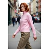 PayBuy Kadın Oversize Dik Yaka Triko Kazak Reglan Kol Kışlık Günlük Şıklık Sunan Bordo Basic Tasarım - Pembe
